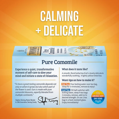 Twinings Pure Camomile Herbal Caffeine-Free Tea Bags, 20 CT Box (6 Pack)
