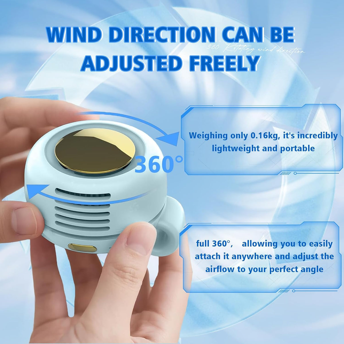 Portable Fan,Clip On Waist Bladeless, Ultra-Quiet Personal Mini Neck Fan