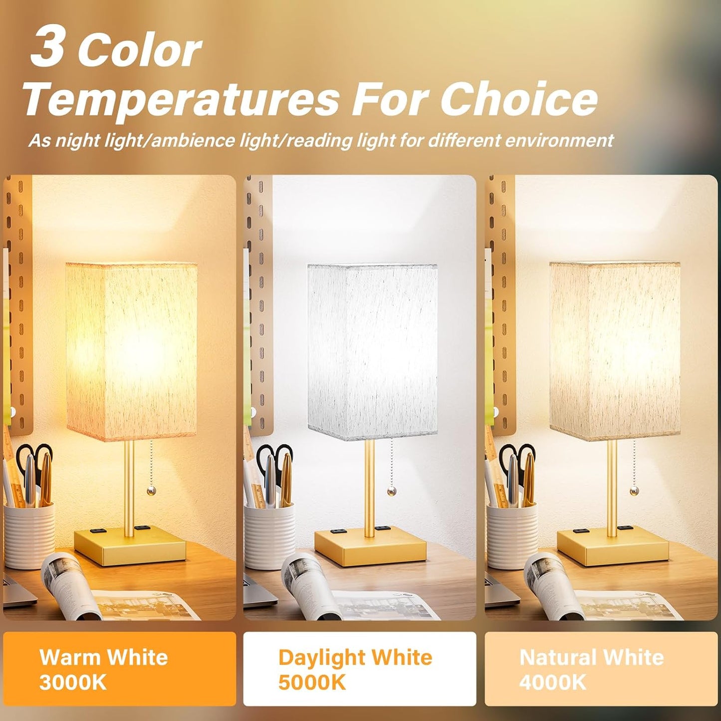 aooshine Small Table Lamp for Bedroom - Bedside Lamps for Nightstand, Minimalist Night Stand Light Lamp with Square Fabric Shade, Desk Reading Lamp for Kids Room Living Room Office Dorm