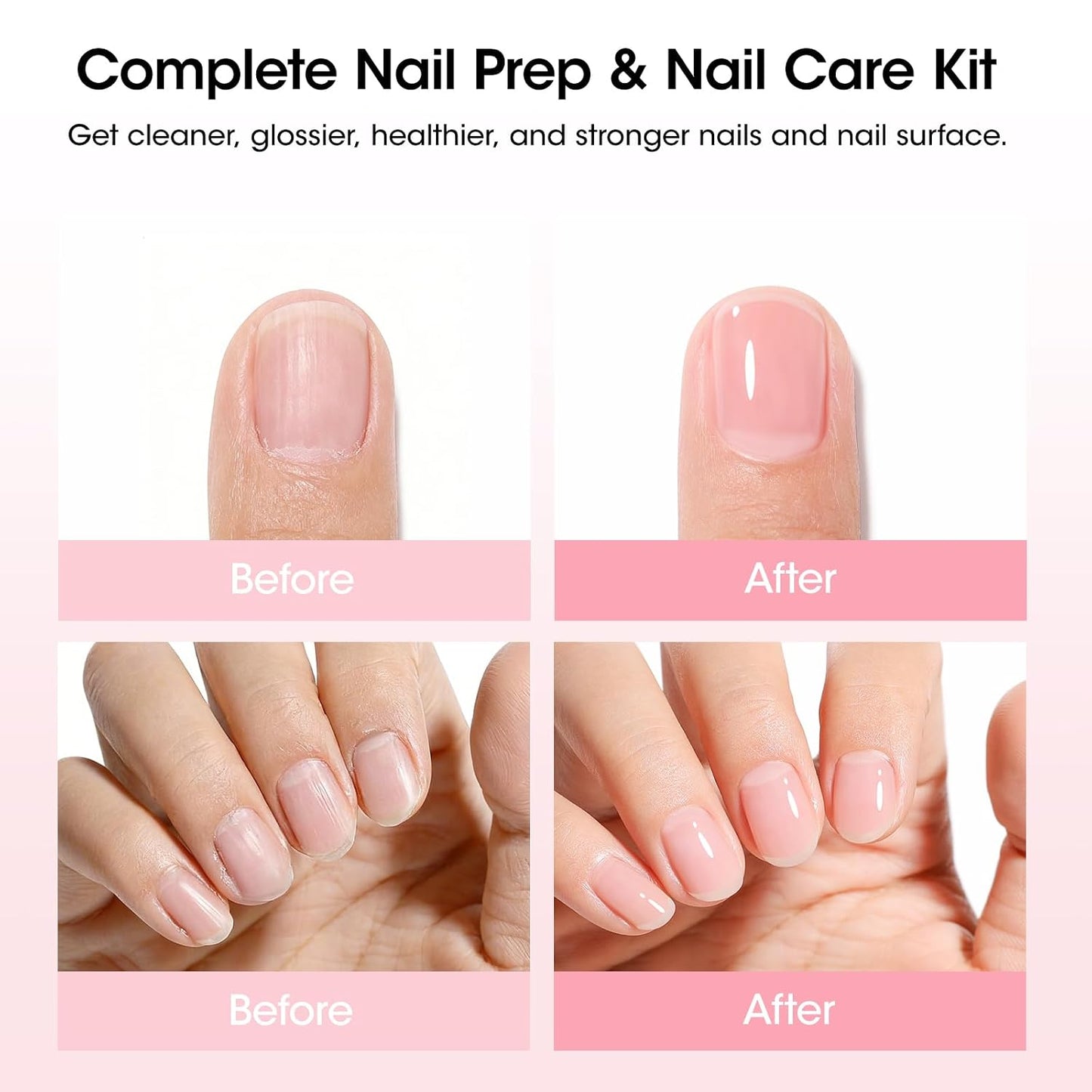 Gellen Nail Care Kit Manicure Tools Kit: Nail Strengthener and 2Pcs Nail File & Buffer 100/180, Cuticle Pusher Pen, Cuticle Oil & Remover, Fork | Nail Clipper & Brush