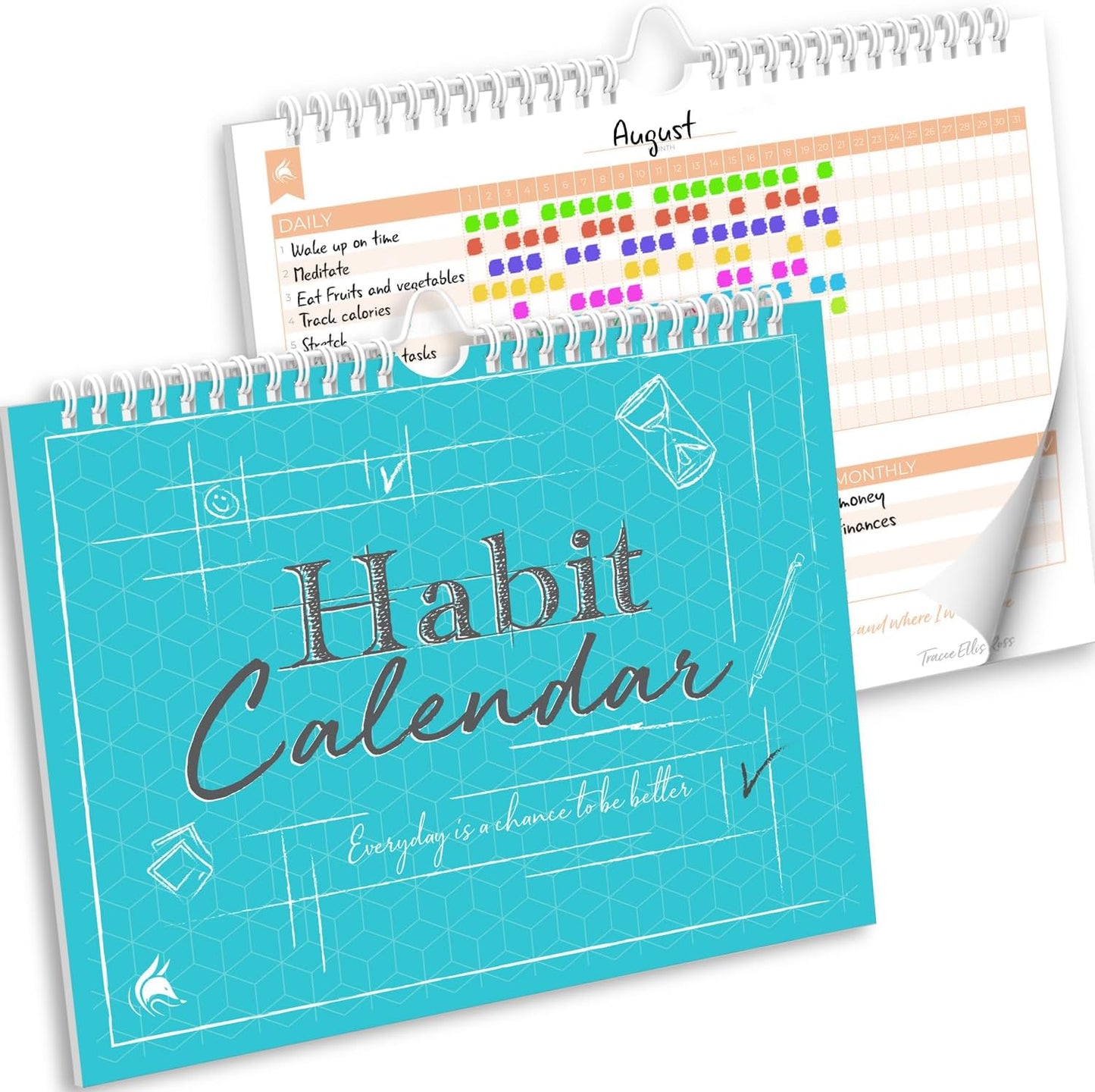 Clever Fox Habit Tracker Calendar, 24-Month Daily Goal Journal Green