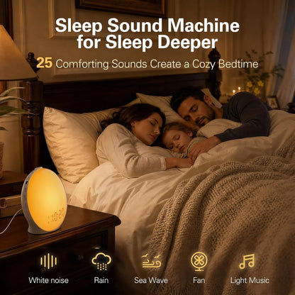 JALL Full-Screen Wake Up Light Sunrise Alarm Clocks for Bedrooms, White Noise Machine for Heavy Sleepers, 25 Natural Sounds, Dual Alarms, FM Radio, 17 Dimmable Colors, Bluetooth Speaker