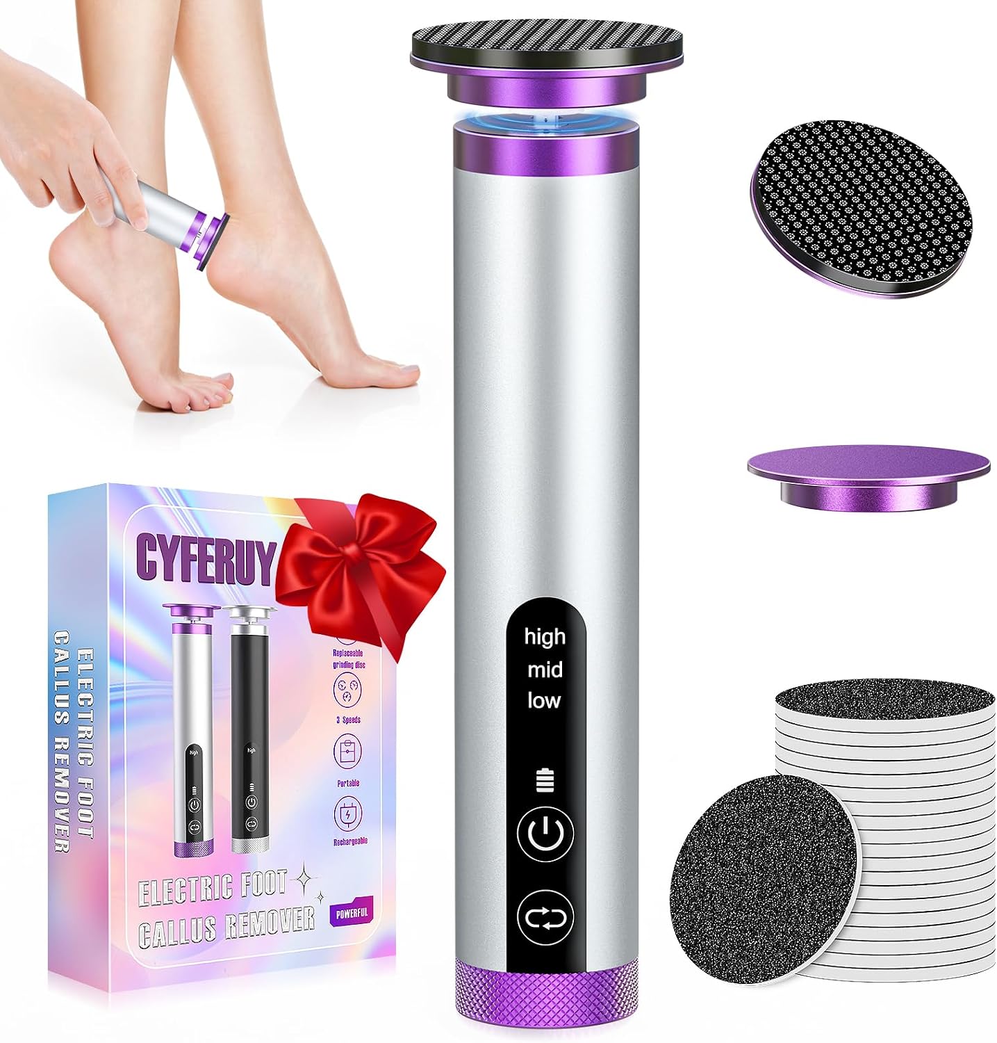 Electric Foot Callus Remover, Apply Oil,Foot File,Reusable Nano-Glass Head, Ergonomic Premium Aluminum Callus Remover for feet, Professional Foot SPA Pedicure Tool at Home