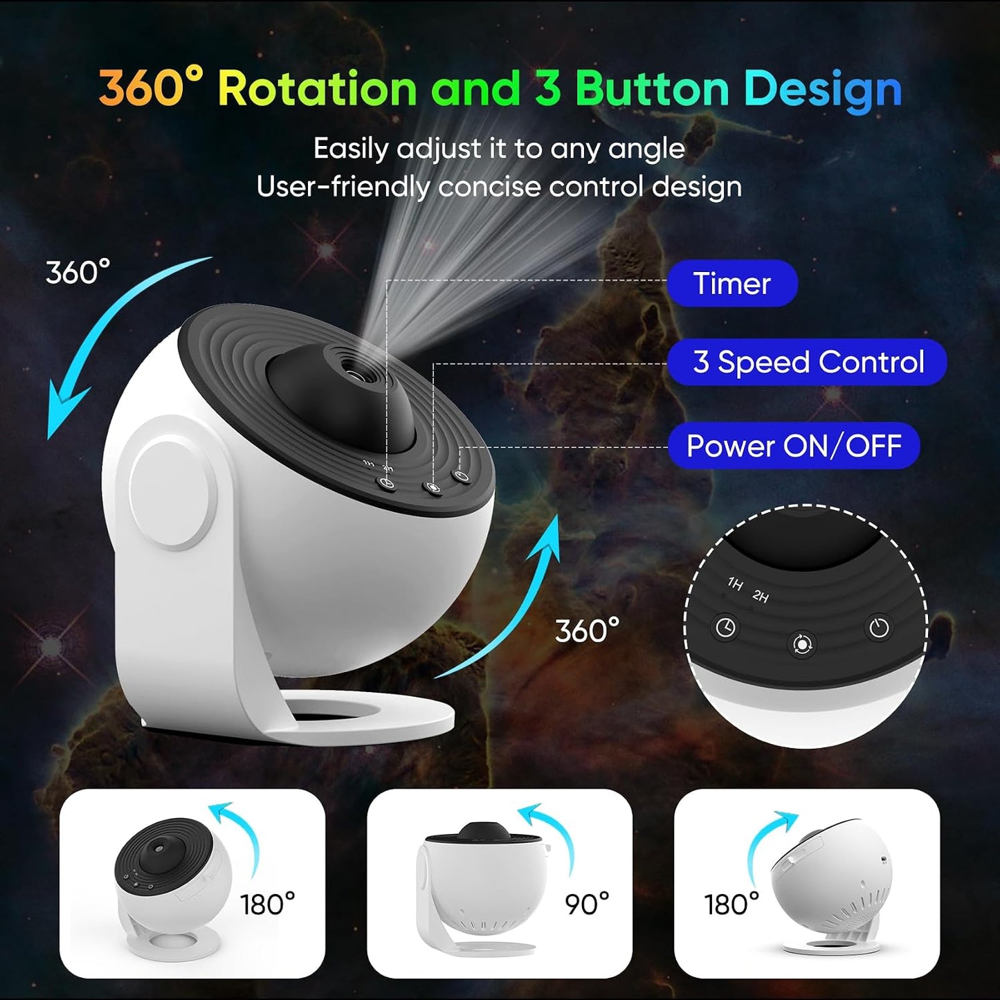 Galaxy Projector for Bedroom, HD Image Star Projector Galaxy Light Adjustable Knob, 13 Film Discs Planetarium Projector for Kids, 360° Rotating 1/2h Timer Simple 3-Button Control Black&White