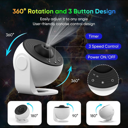 Galaxy Projector for Bedroom, HD Image Star Projector Galaxy Light Adjustable Knob, 13 Film Discs Planetarium Projector for Kids, 360° Rotating 1/2h Timer Simple 3-Button Control Black&White