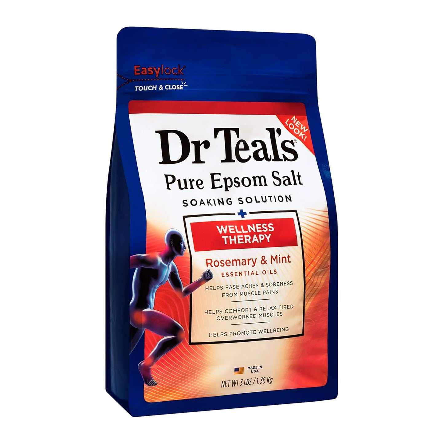 Dr Teal's Epsom Salt Magnesium Soak, Wellness Therapy with Rosemary & Mint, 3 lbs