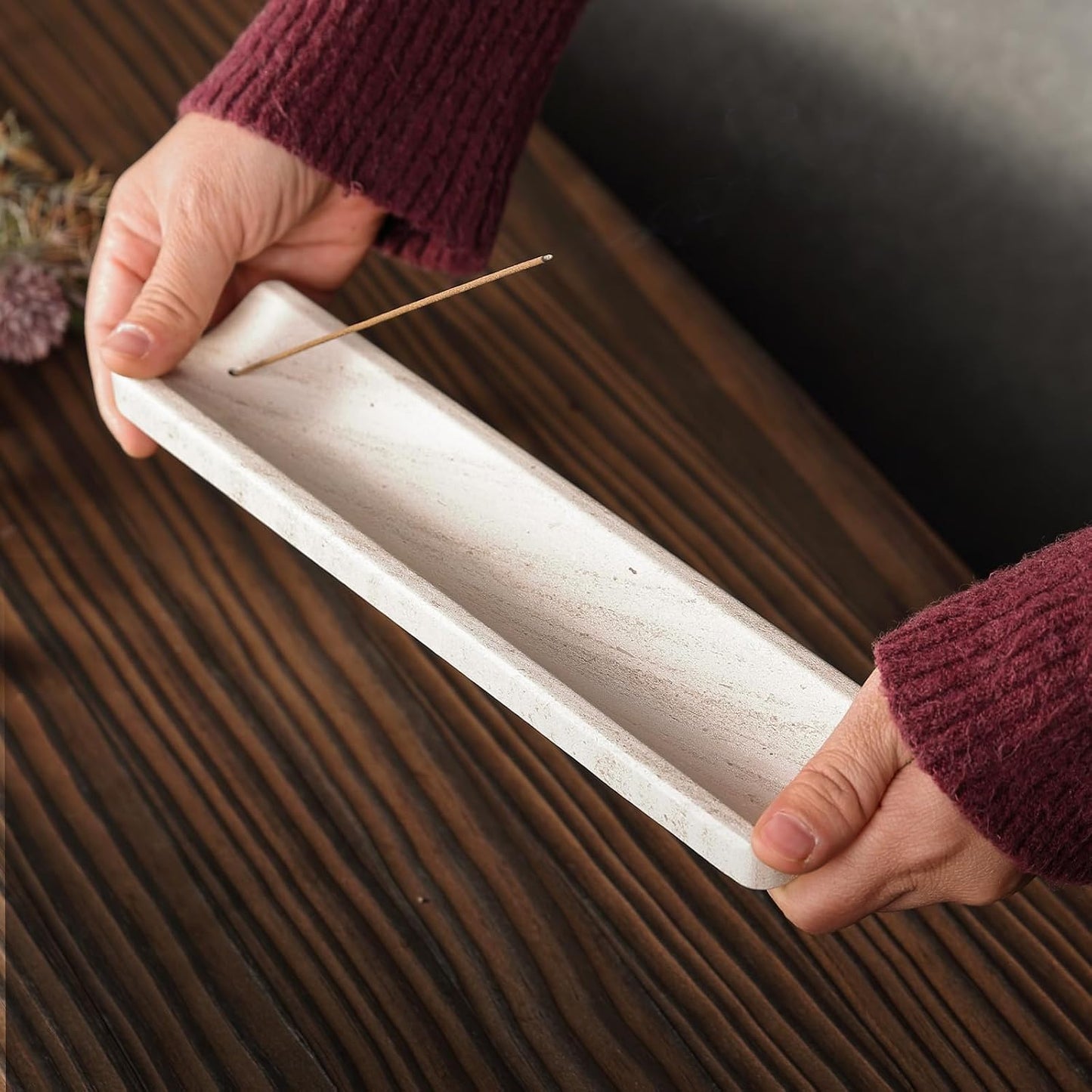 Koville Marble Incense Holder, Incense Holder for Sticks, Incense Sticks Holder Ash Catcher for Meditation Yoga SPA, Natural Stone Incense Burner, Home Table Decor (Grey)