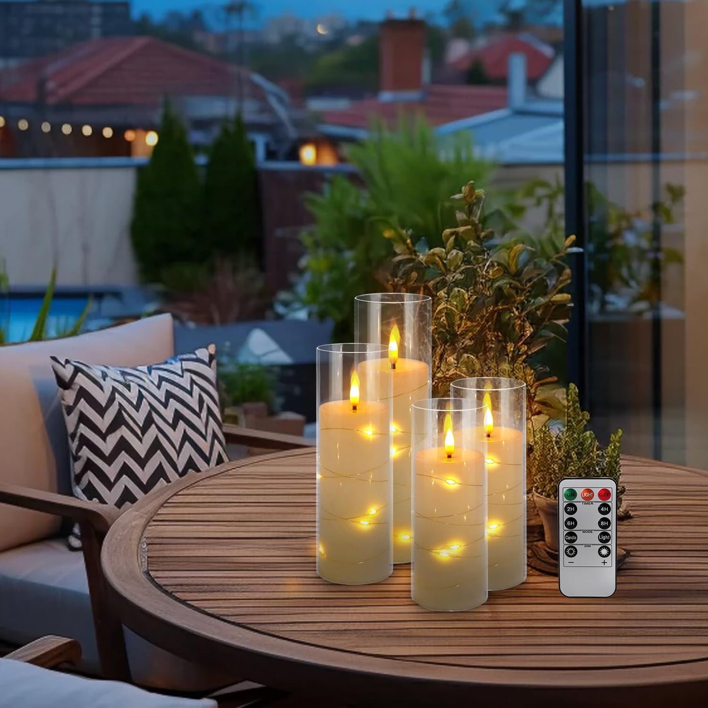 24 Pcs LED Flameless Candles with Remote, 3D Flickering Flame & LED String Lights, Acrylic Clear Cylinder, Timer Function, Romantic Ambience for Home Decor, Party, Wedding (Ivory).