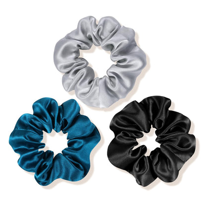 OLESILK 100% Mulberry Silk-Scrunchies for Hair Sleep, Women Grils Silk Hair Ties for Frizz & Breakage Curly Hair, No Damage, Elastics Ponytail Holder, 3 Pack