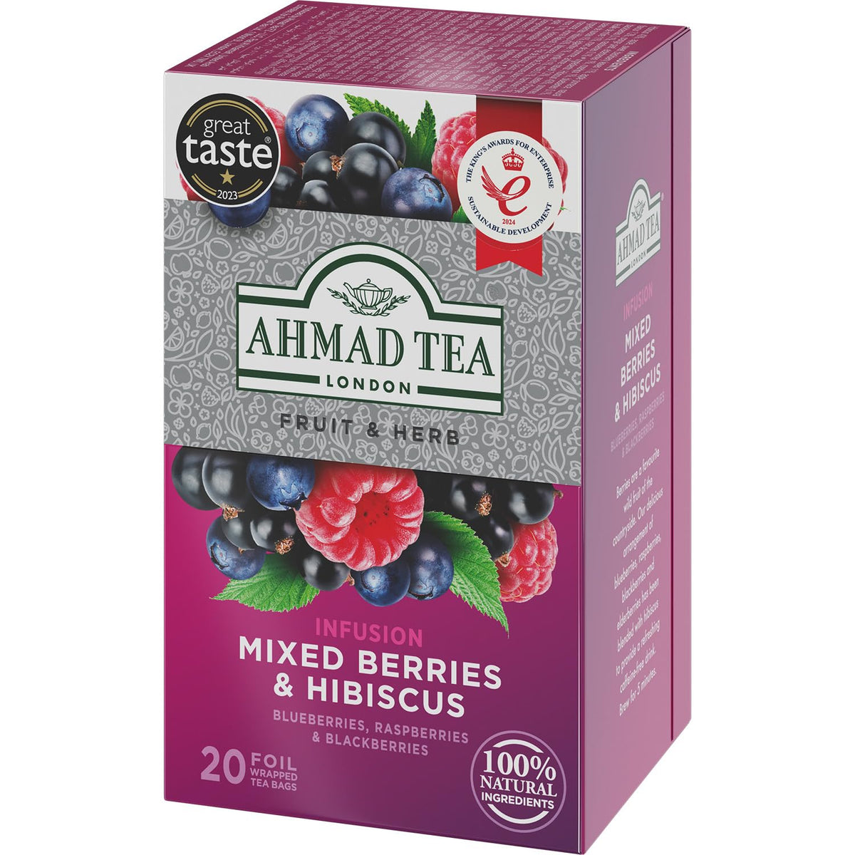 Ahmad Tea Herbal Tea, Mixed Berries & Hibiscus Teabags, 20 ct (Pack of 1) - Decaffeinated & Sugar-Free