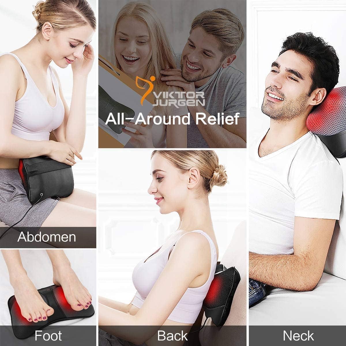 VIKTOR JURGEN Shiatsu Back Massager with Heat – Deep Tissue Massage for Neck, Shoulder, Back Pain Relief, Electric Kneading 3D Massage Pillow, Christmas for Men Women Dad Wife Mom Gifts (NOT Cordless)