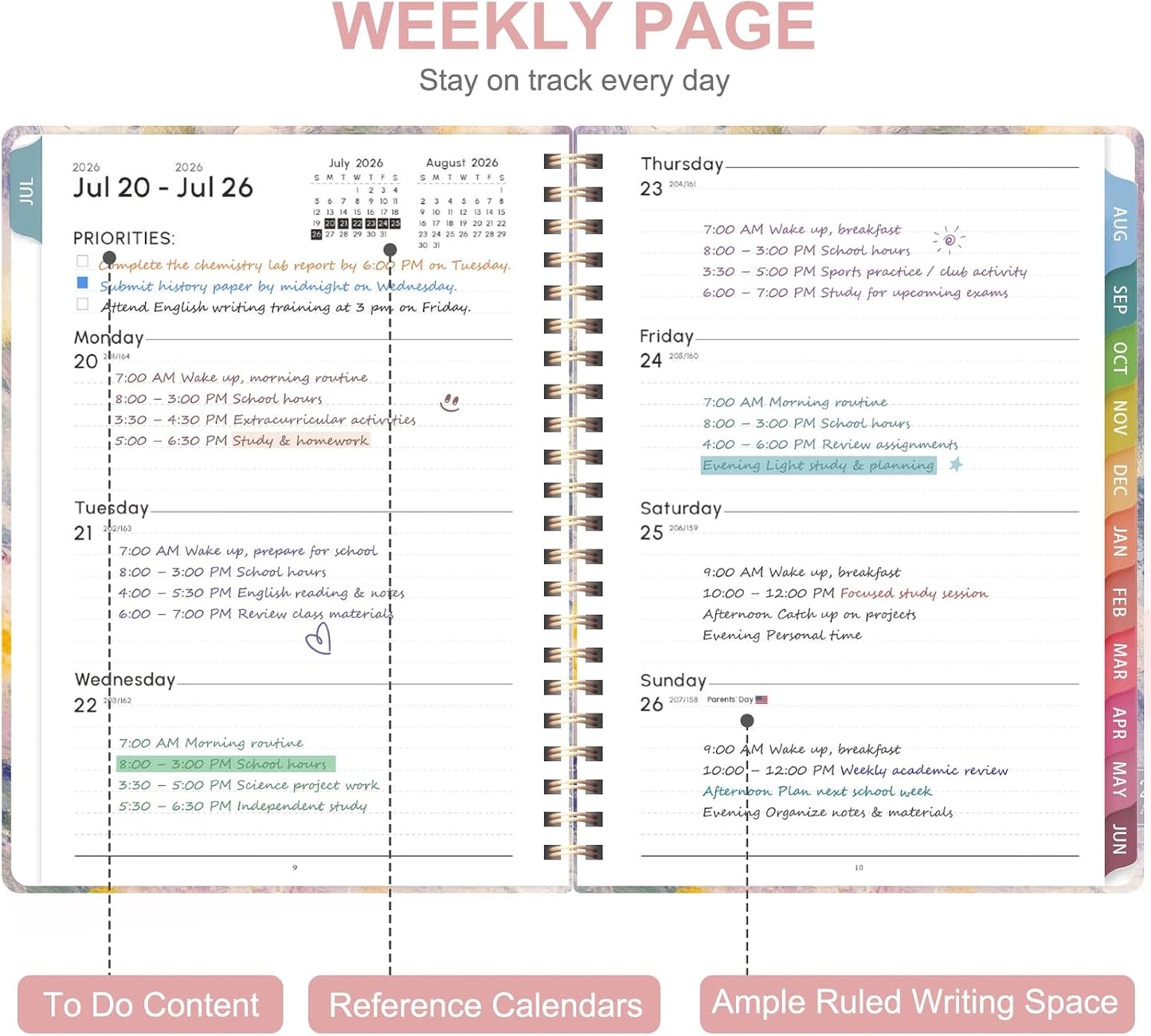Planner 2026-2027, Weekly and Monthly Calendar Planner, JUL 2026 - JUN 2027 | A5(6.3'' x 8.5''), Hardcover, Agenda Book, Sprial Bound, Inner Pocket, Office and School Use