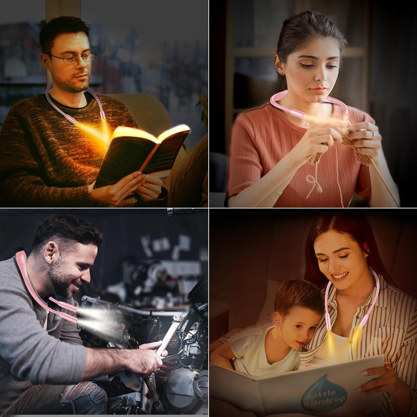 Gritin Book Light, Eye Caring 3 Colors & Dimmable Brightness Reading Light | Bendable Arms, 80+Hrs Runtime, Neck Round Design, Comfortable & Lightweight Neck Light for Reading in Bed, Crafting, Knitting