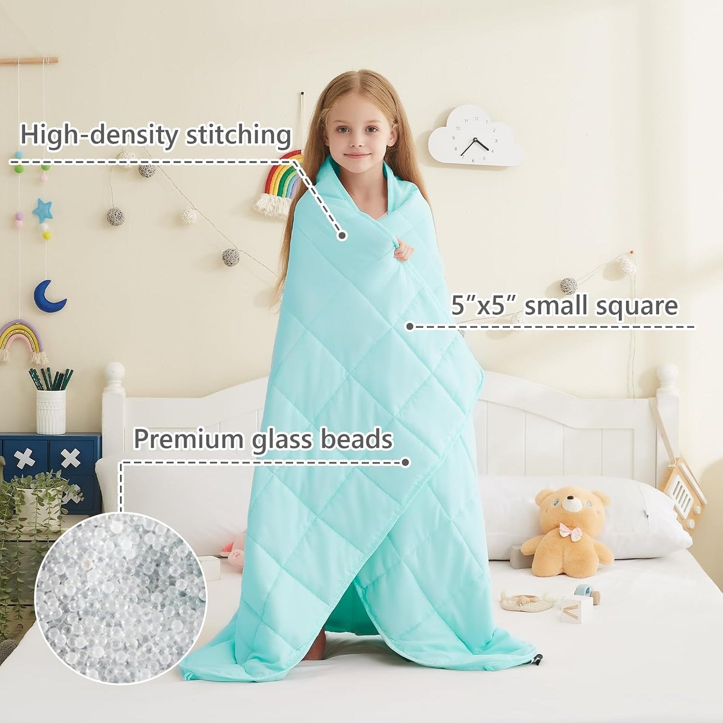 L'AGRATY Weighted Lap Pad 7lb: Small Weighted Blanket for Adults - Cooling Portable Travel Blanket for Relaxation Sleeping - Washable All-Season (29" x 24")