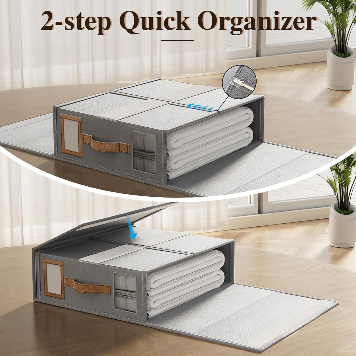 Bed Sheets Organizers And Storage,Sheets Set Folder Keeper with Handle,Foldable Bedding Storage Box For Linen Closet,Duvet Cover(King Size-3.7 Gal,Beige)