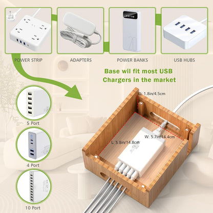 Pezin & Hulin Bamboo Charging Station with USB Charger,5Cables-Natural