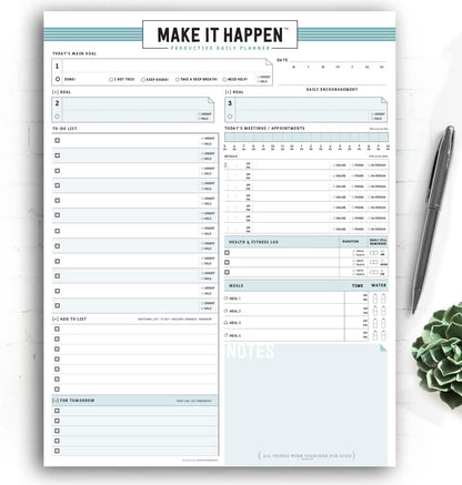 Daily Notepad Planner Basic Minimal To Do Productive List Pad- 50 Tear Off Premium Pad USA (Sea Foam Blue)