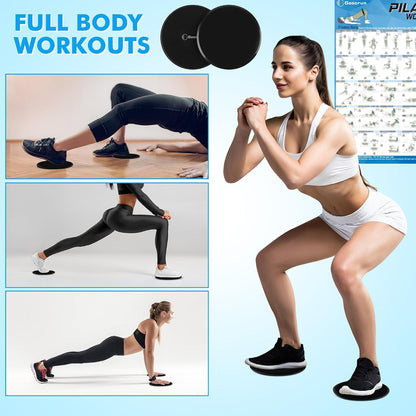 Goocrun Pilates Ring Set Exercise Equipment, with Exercise Resistance Bands Set, Pilates Ball, Sliding Disks. Portable Home Gym - with Fitness Guide Poster