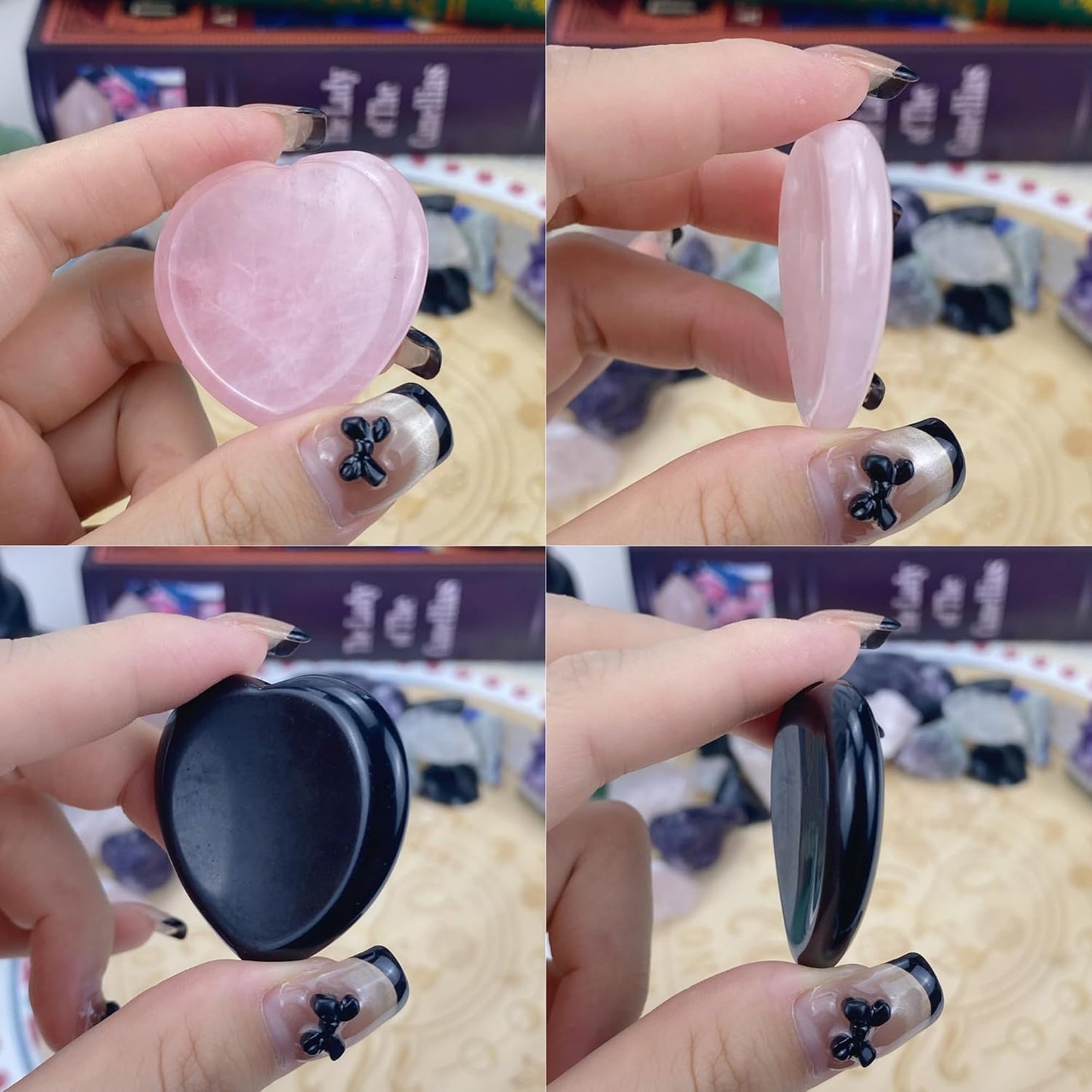 YATOJUZI Thumb Worry Stones for Anxiety Stress Relief Items Healing Crystals Natural Amethyst Rose Quartz Crystal Palm Pocket Stone Gemstones Meditation Reiki Spiritual Gifts for Women Men 2PCS