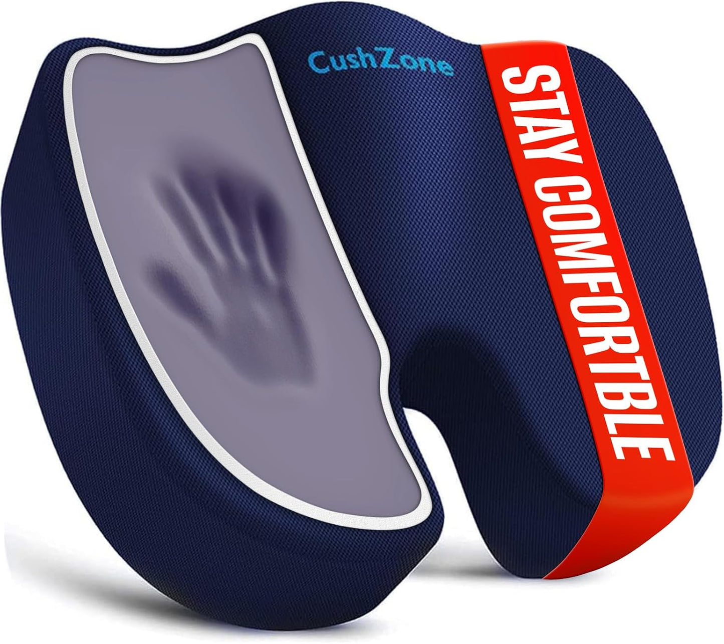 CushZone Seat Cushion - Memory Foam Office Chair Cushion for Sciatica, Tailbone & Back Pain Relief - Orthopedic Coccyx Pillow for Car, Airplane, Pregnancy & Long Sitting at Work, Black