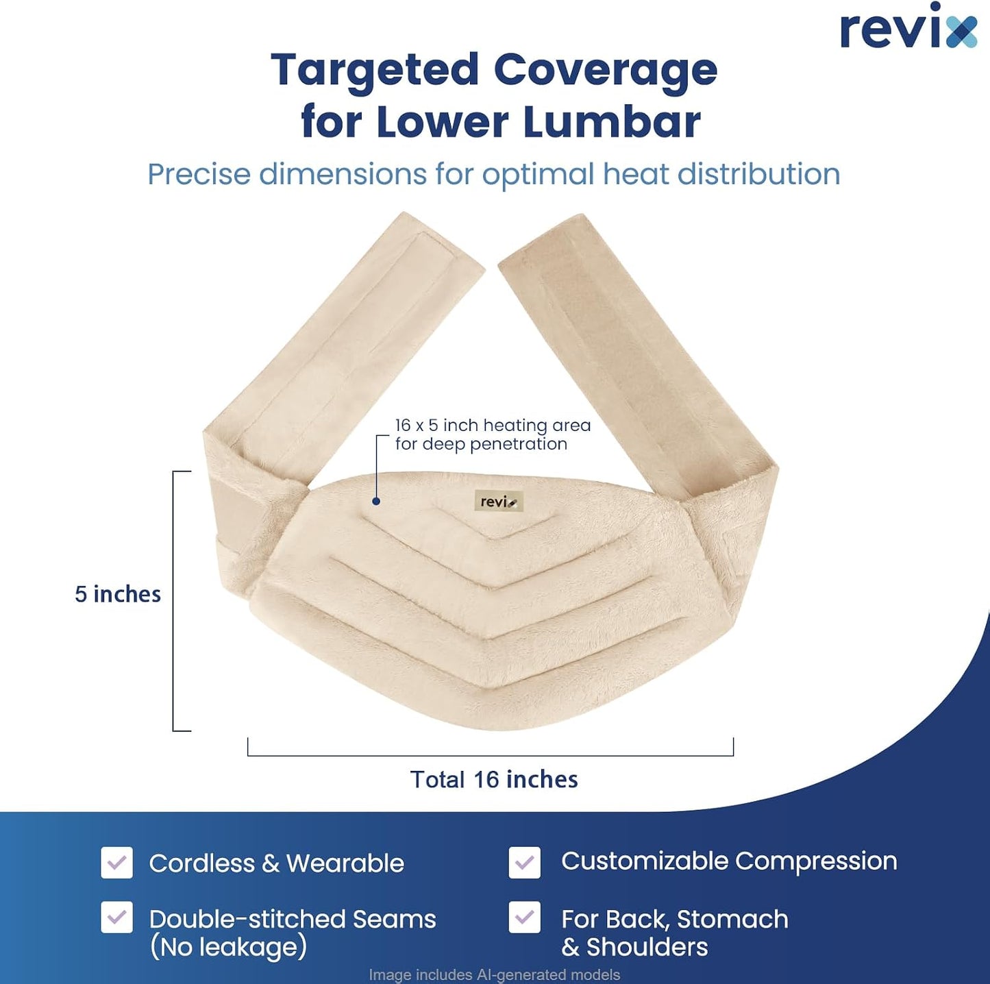 REVIX Microwavable Heating Pad for Back, Extra Large Microwave Heating Wrap for Waist, Stomach, and Shoulders, Moist Heat Therapy for Stress Relief, Adjustable, for Men and Women, Navy
