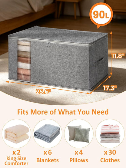 punemi 60L Sturdy Comforter Storage Bag, Blanket Organizer, Grey