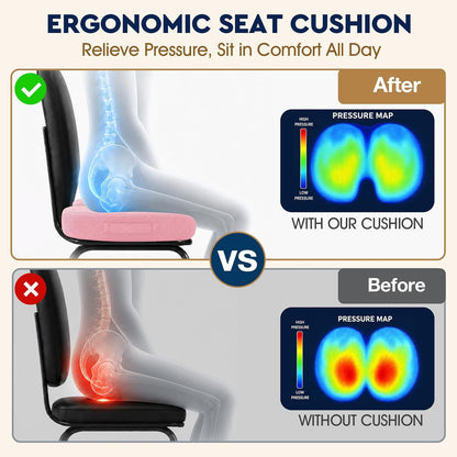 TushGuard Seat Cushion - Memory Foam Sitting Pillow for Office Chair, Car Seat, Airplane, Bleacher - Sciatica & Hip & Coccyx Pain Relief Desk Chair Cushion for Long Sitting Office Workers, Car Drivers