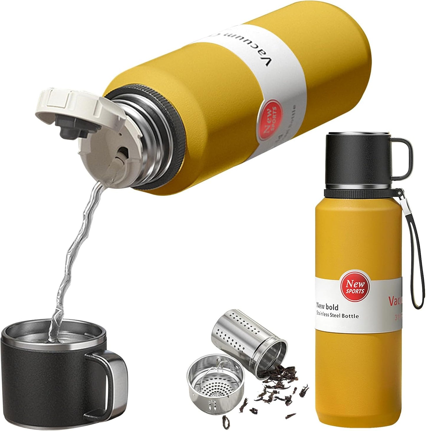 Stainless Steel Insulated Tea Infuser Bottle, Vacuum Insulated Water Bottle, Tea Tumbler with Separate Tea Compartment, 24-Hrs Insulation Commute Travel (White,32oz/1000ml)