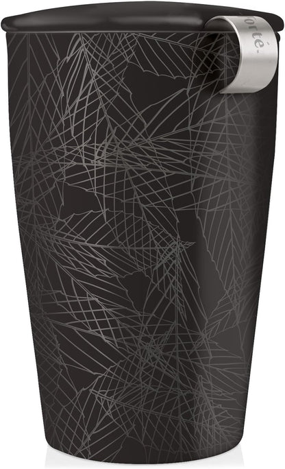 Tea Forte Double-Walled Ceramic Kati Cup, Removable Stainless Steel Infuser Basket and Lid, Steeps 12 oz Loose Leaf Tea, Dishwasher & Microwave Safe, Cherry Blossom