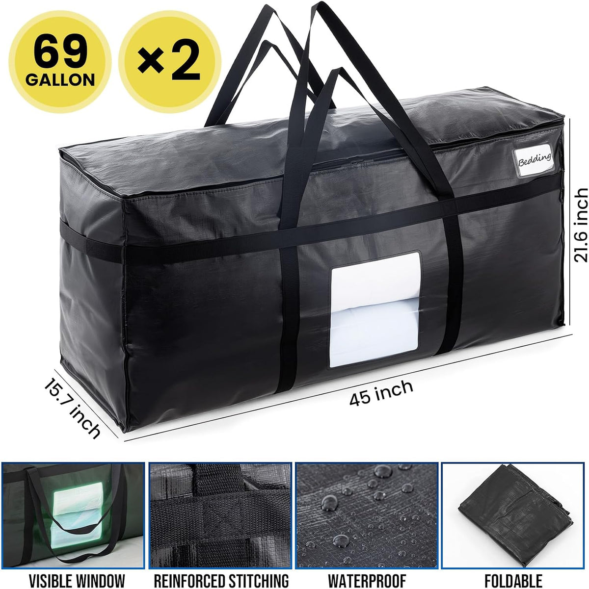TAILI 69 Gallon Extra Large Storage Bags with Visible Window,Blue