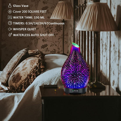 Essential Oil Diffuser 120ML Glass Aromatherapy Diffuser with 4 Timer Settings & 7 Color Changing Lights, Auto Shut-Off, Ultra Quiet Oil Diffuser for Home, Office, Yoga, Spa