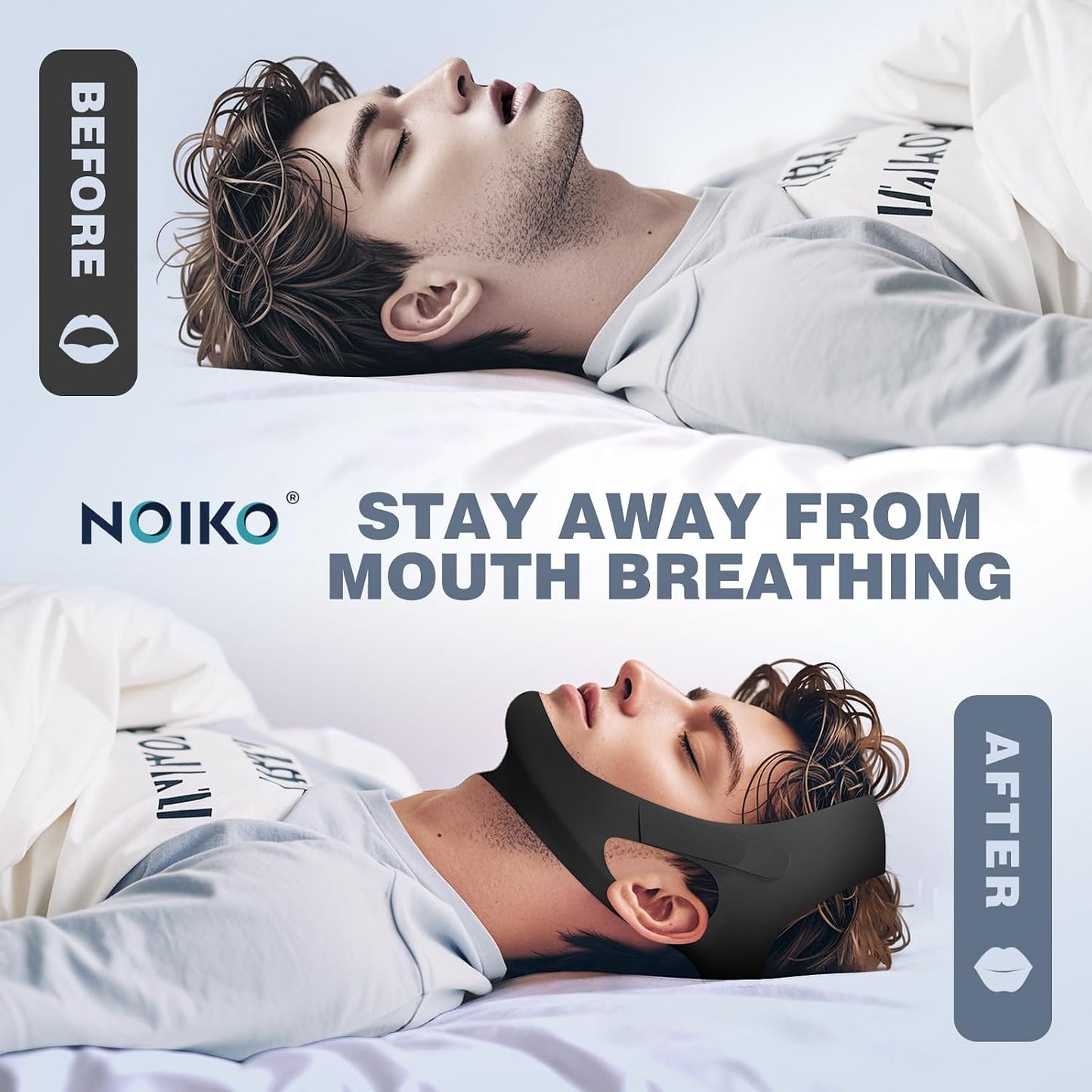 NOIKO Anti Snoring Chin Strap Adjustable, High Elasticity Traceless Chin Strap for Sleeping, Effective Anti Snoring Device, Snore Stopper Breathable and Durable for Adult (Black, M)