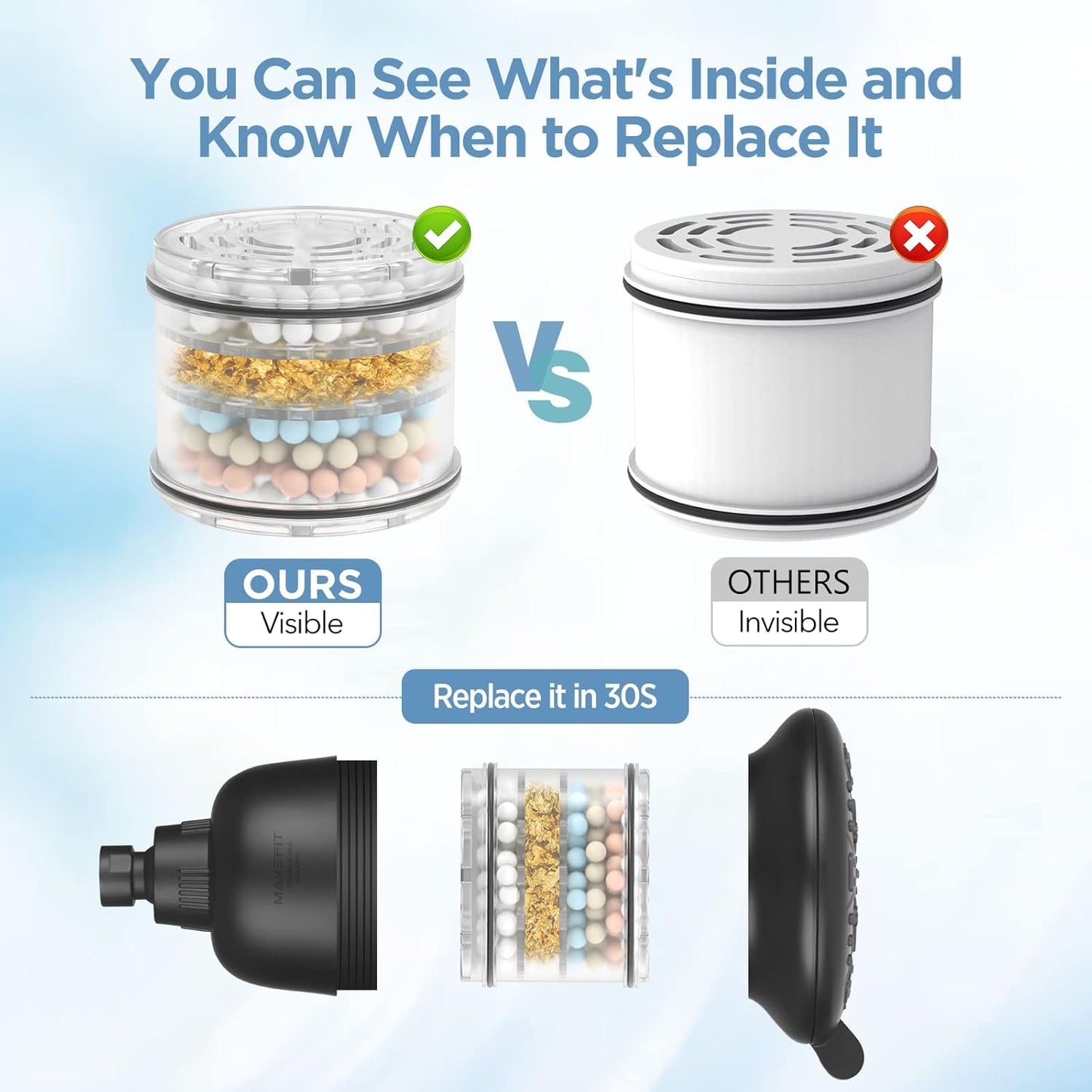 MakeFit Filtered Shower Head - High Pressure Shower Head with Filter for Hard Water Softener - 7 Settings Bathroom Rain Showerhead to Remove Chlorine and Heavy Metals (Chrome)