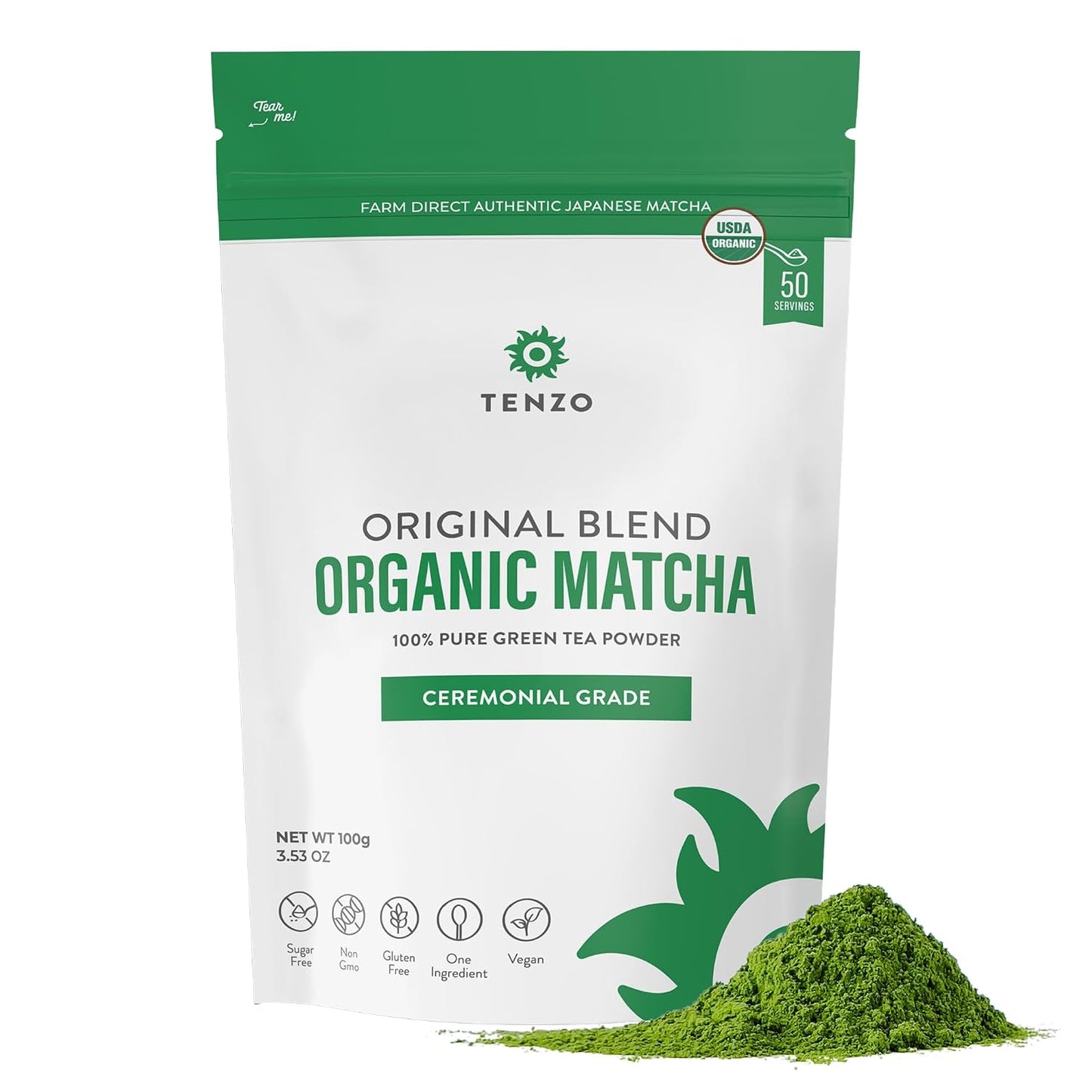 Tenzo Matcha Green Tea Powder, Organic Cafe Sweetened Matcha Latte Green Tea Powder, Ceremonial Barista Crafted Mix - Authentically Japanese - Matcha Latte Mix (35.27 Ounce)