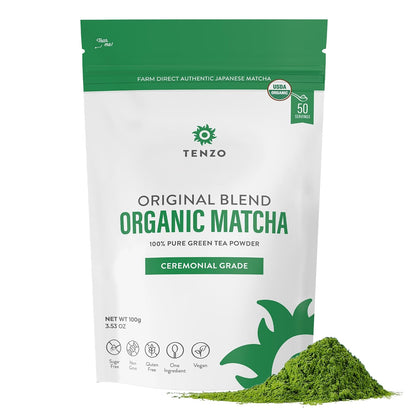 Tenzo Matcha Green Tea Powder, Organic Cafe Sweetened Matcha Latte Green Tea Powder, Ceremonial Barista Crafted Mix - Authentically Japanese - Matcha Latte Mix (35.27 Ounce)