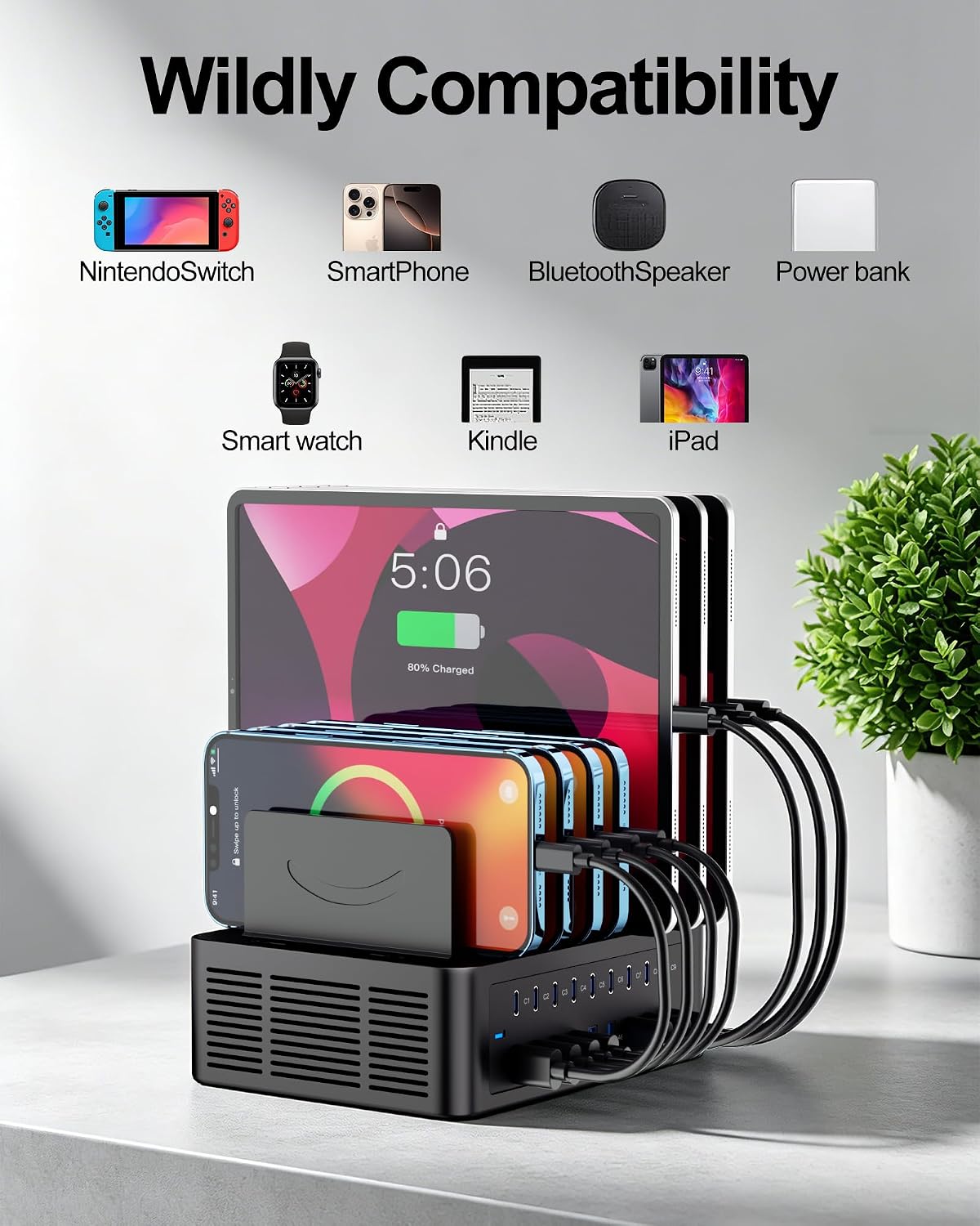 200W/40A Charging Station for Multiple Devices, 18 Port USB C Fast Charger
