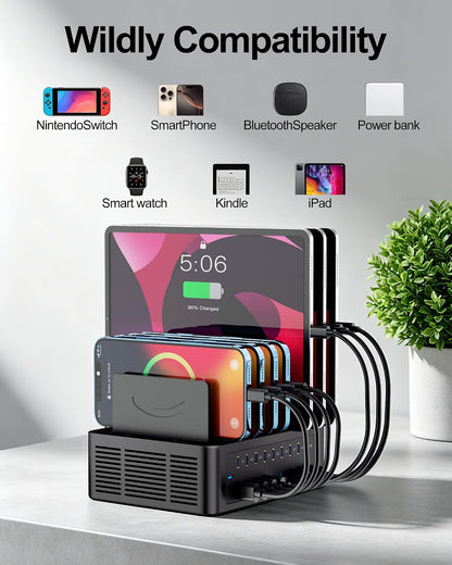 200W/40A Charging Station for Multiple Devices, 18 Port USB C Fast Charger