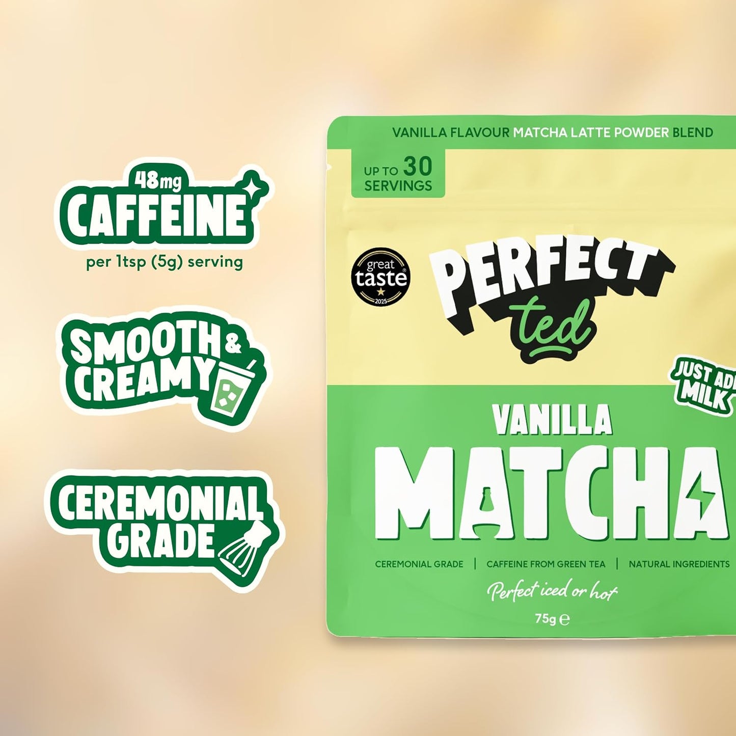 PerfectTed Matcha Powder, Ceremonial Grade Japanese, 30g (30 Servings), Perfect for Lattes & Smoothies | Premium Matcha Fuel | with L-Theanine | Antioxidants | Vegan | Gluten-Free