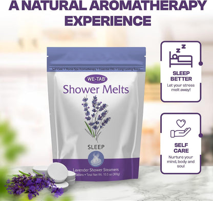 Shower Steamers 10-pk with Essential Oil Aromatherapy to Unwind and Sleep, Long Lasting Lavender Scent, No Stain or Artificial Dye, for Relaxation, Stress Relief and Self Care Gift for Everyone!