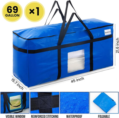 TAILI 69 Gallon Extra Large Storage Bags with Visible Window,Blue