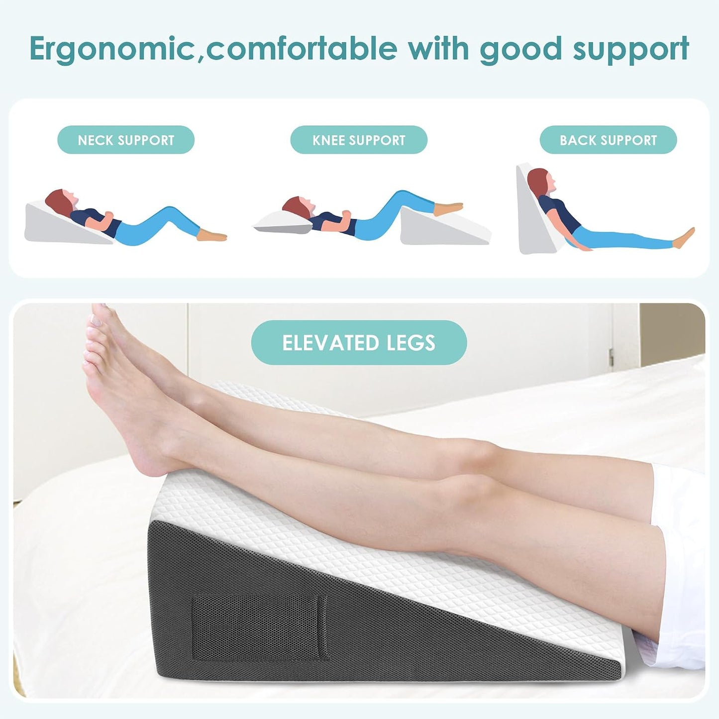 Cozymaker 7.5-inch Bed Wedge Pillow for Sleeping Back Support Pain Relief