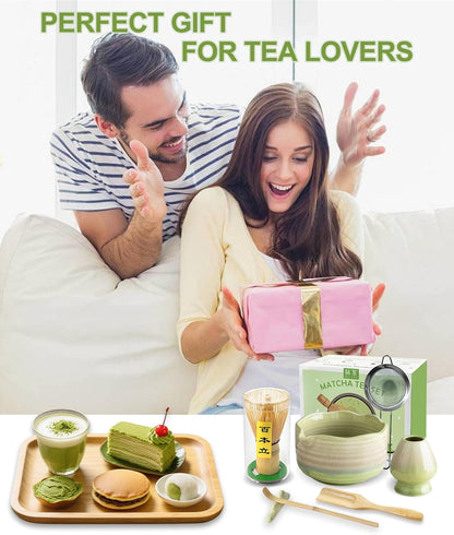 JBER Matcha Whisk Set, Ceramic Matcha Set Includes Bowl & Holder, Bamboo Whisk (Chasen), Sifter, Scoop, Spoon & Rest - 7PCS Matcha Kit Gift for Matcha Lovers & Beginners, Gradient Pink