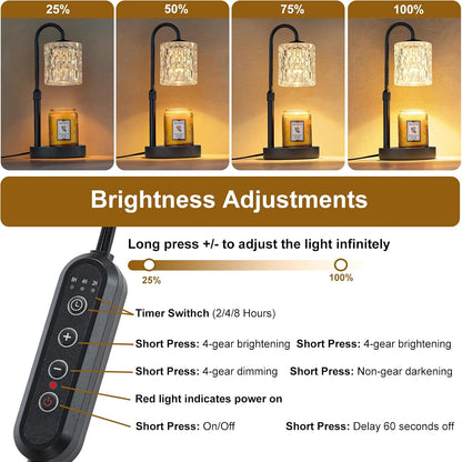 Briever Dimmable Candle Warmer Lamp with Timer, Height Adjustable Electric Candle Wax Warmer, Christmas Birthday Gifts for Women Mom, House Warming Gifts New Home Room Decor, Walnut Solid Wood Base
