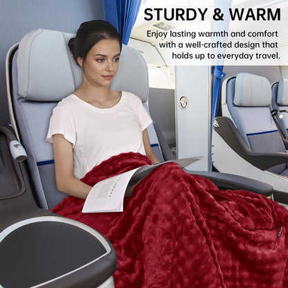 Travel Blanket and Pillow-2-in-1, Ultra-Soft&Compact, One-Piece Airplane Blanket with Hand Luggage Belt and Backpack Clip,Travelers Accessories Gifts, 61x43 Inches (Blue)