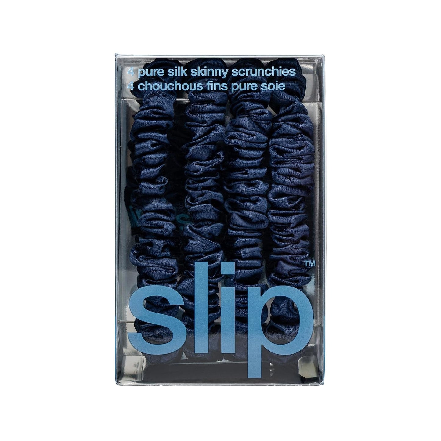 Slip Silk Hair Ties — Skinny Silk Black Scrunchies, No Damage, No Crease, Anti-Breakage |100% Mulberry Silk | All Hair Types | Made with Proprietary Slipsilk™ | Set of 4