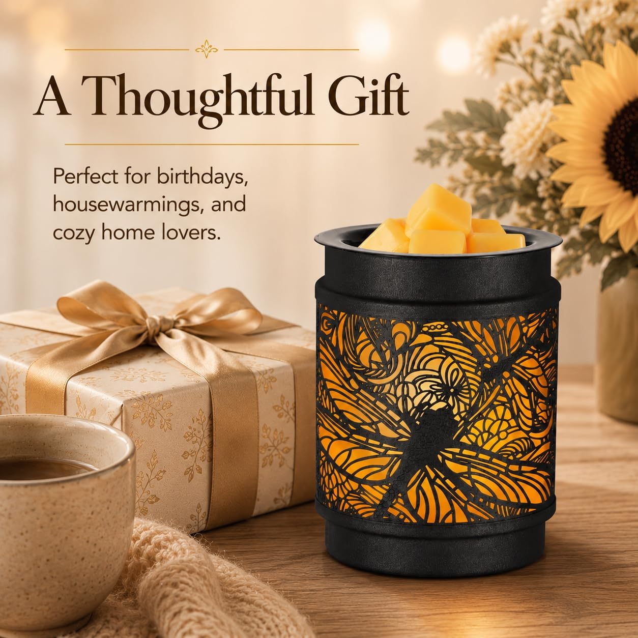 kobodon Wax Melt Warmer Metal Wax Warmer for Scented Wax Electric Fragrance Candle Oil Burner 2 in 1 Wax Melts as Gifts for Moms Grandma Women Girls(Sunflower)