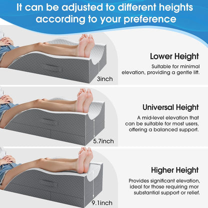 TranquilRelax Elevation Pillows for Leg After Surgery, Memory Foam Adjustable Wedge Pillow for Injury or Rest, Ankle Pillow for Sleeping Blood Circulation, Grey/Single Leg