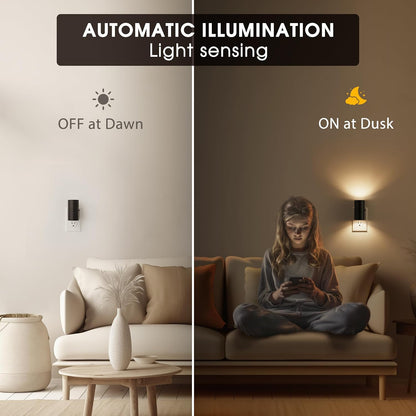 Briignite Night Lights Plug into Wall, Modern LED Night Light Plug in, Dusk to Dawn Sensor,Amber Night Light 0-100LM Adjustable Brightness, Dimmable NightLight for Hallway, Bedroom, Stairway, 2 Pack