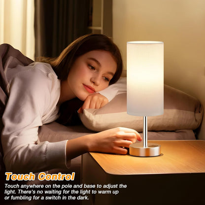 Dicoool Touch Bedside Table Lamp with USB - 3 Way Dimmable Wood Lamp for Bedroom Nightstand, Desk Lamp with Charging Station for Dorm, Living Room, Office, Kids Room, Small, 14in