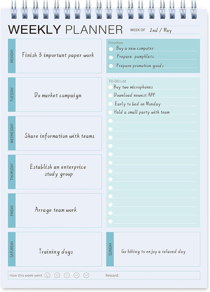Weekly Planner Notepad,Spiral To Do List Undated Planning Pad, Weekly Organizer for Students, Weekly Agenda for Work & Daily Life, 52 Sheets, 6.5 x 9.8 in (Green)